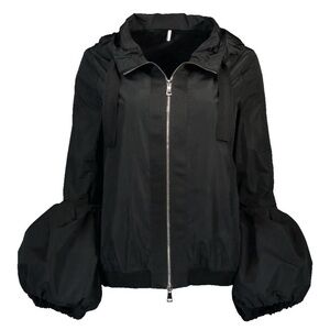 Genuine Moncler Women’s Black Nylon Puff Sleeve Zip Hoodie Jacket Size S